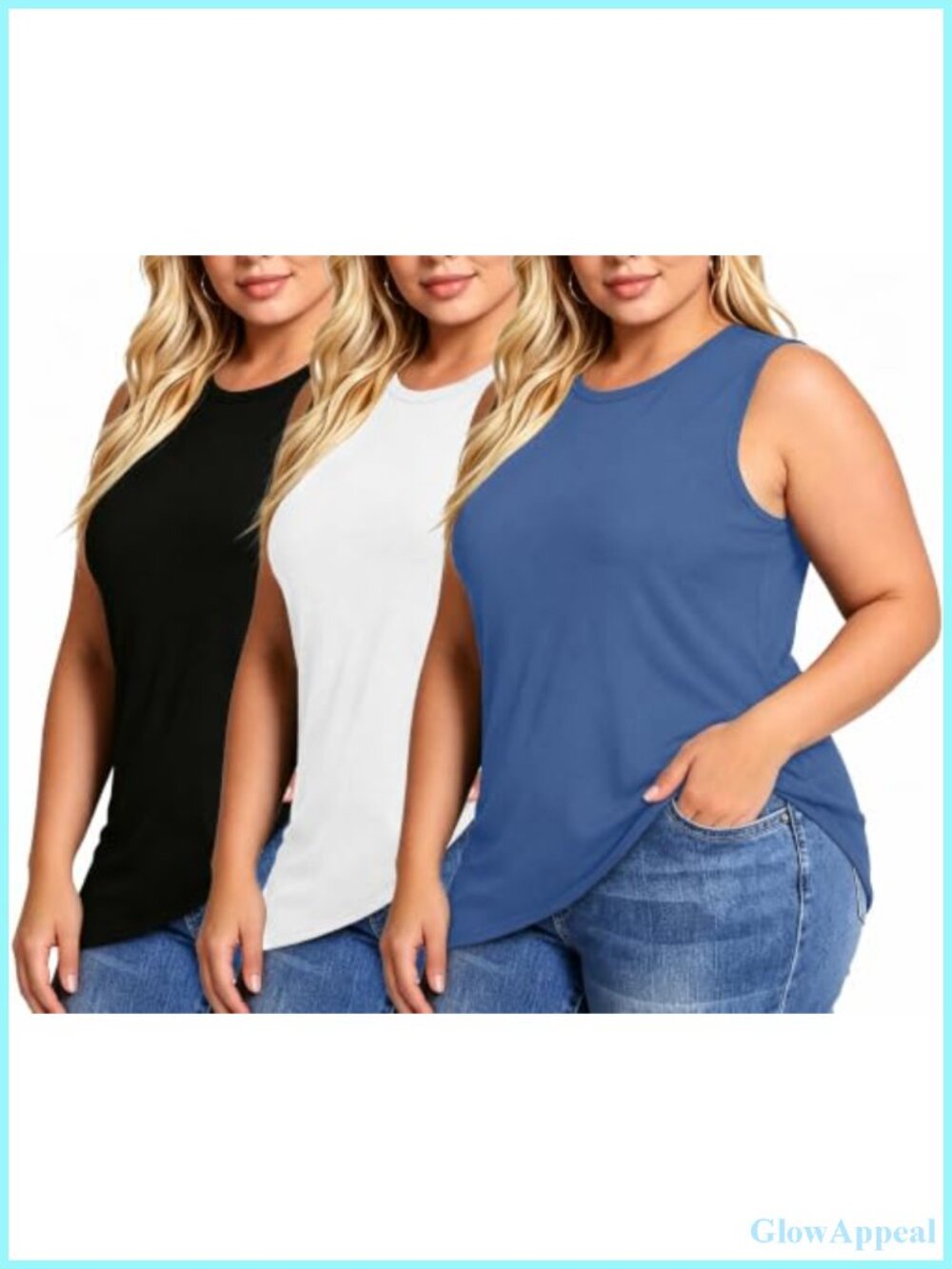 Plus Size Sleeveless Tank Tops 3-Pack Crew Neck Loose Fit Summer Casual